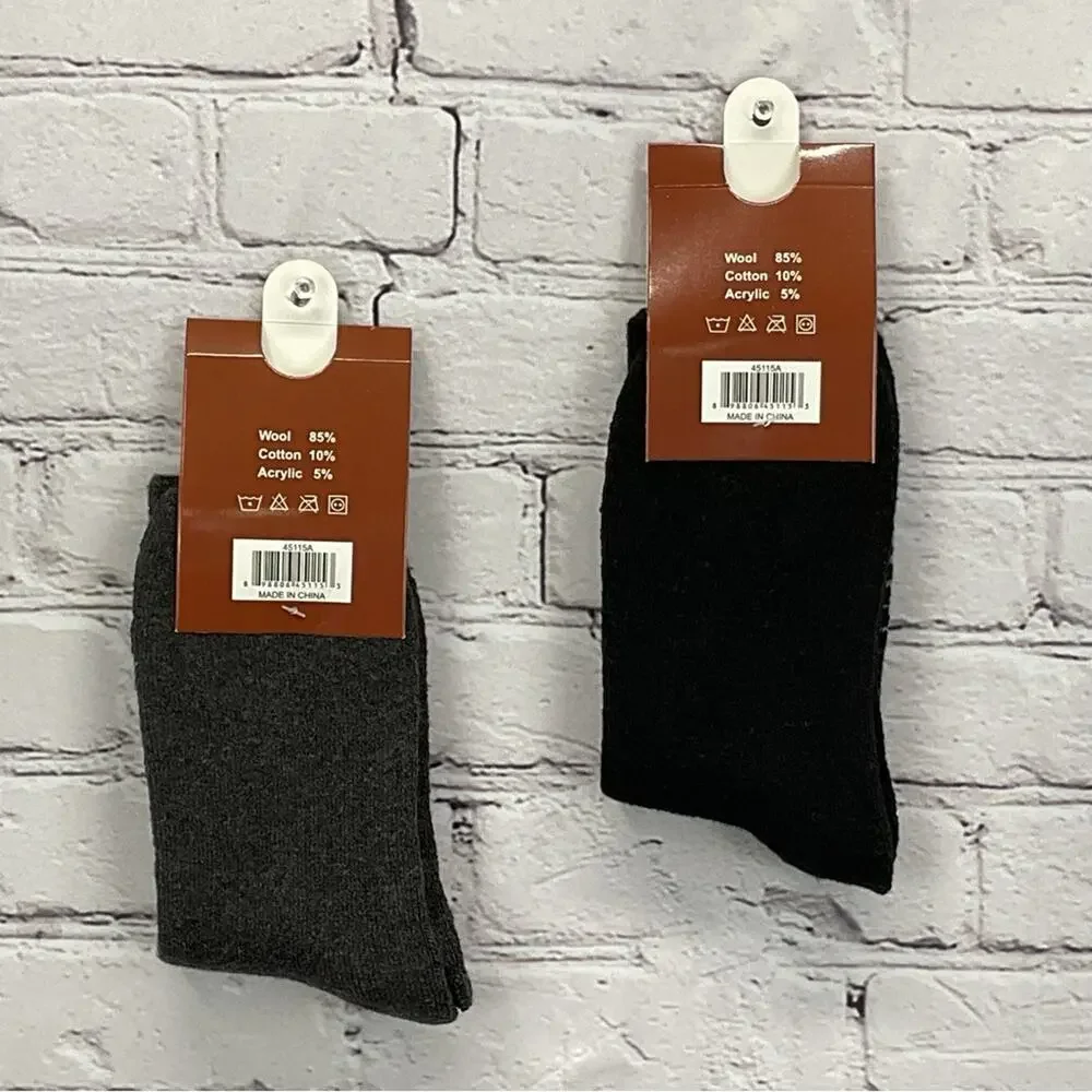 Max Adams Lamb Wool Socks Men's Size 10-13 Black/Gray Stripe Ombre 2 Pair Casual